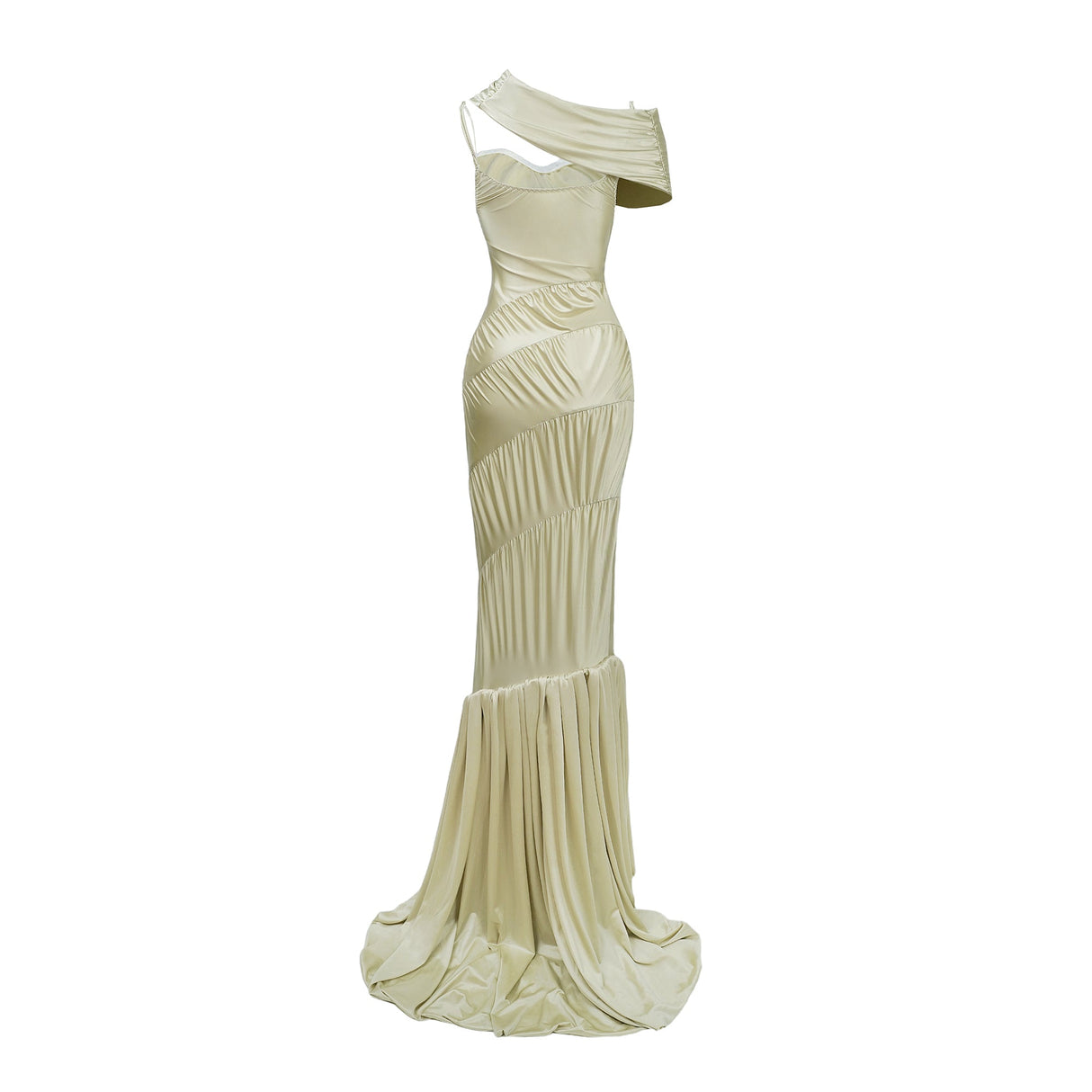 Aurohaya Cecilia Neutral Sea Ammonite Shirred Maxi Dress
