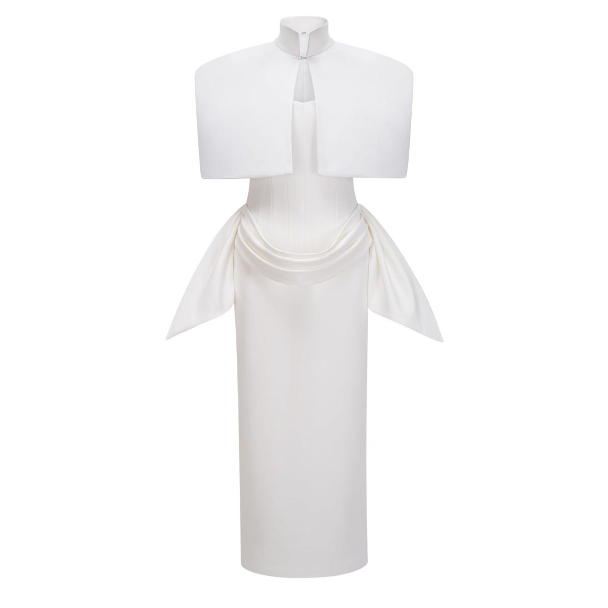 Aurohaya Felice White Structured Cape & Corset Dress Set