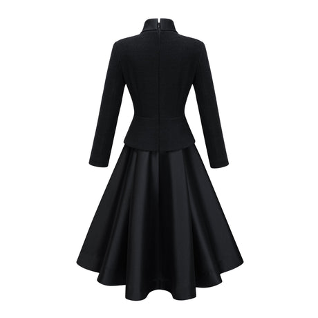 Aurohaya Lorelei Black High Neck Tweed Midi Dress