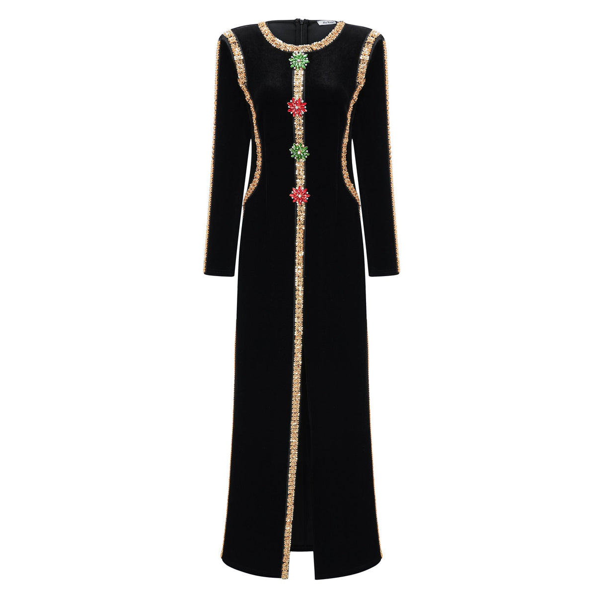 Aurohaya Anna Black Crystal Embellished Front Slit Maxi Dress