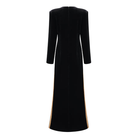 Aurohaya Anna Black Crystal Embellished Front Slit Maxi Dress