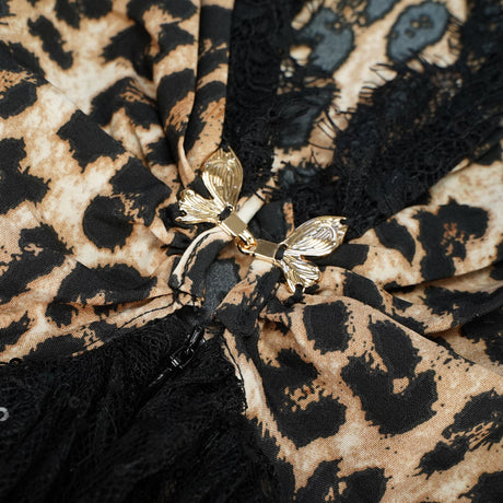 Aurohaya Alizée Brown Lace Panel Leopard Print Maxi Dress