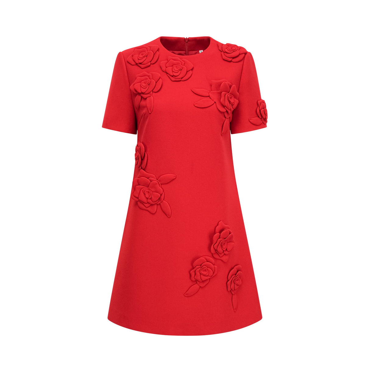 Aurohaya Calista red floral-detail short-sleeve mini dress