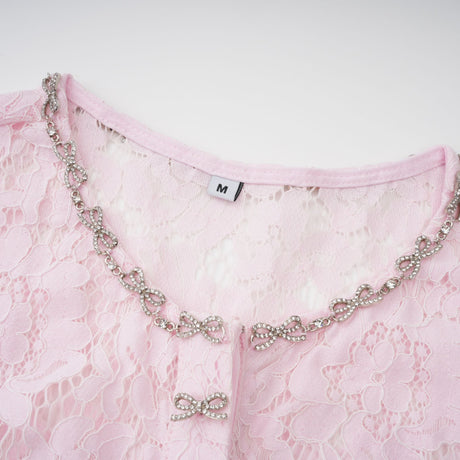 Aurohaya Sabine Pink Floral Lace Mermaid Midi Dress