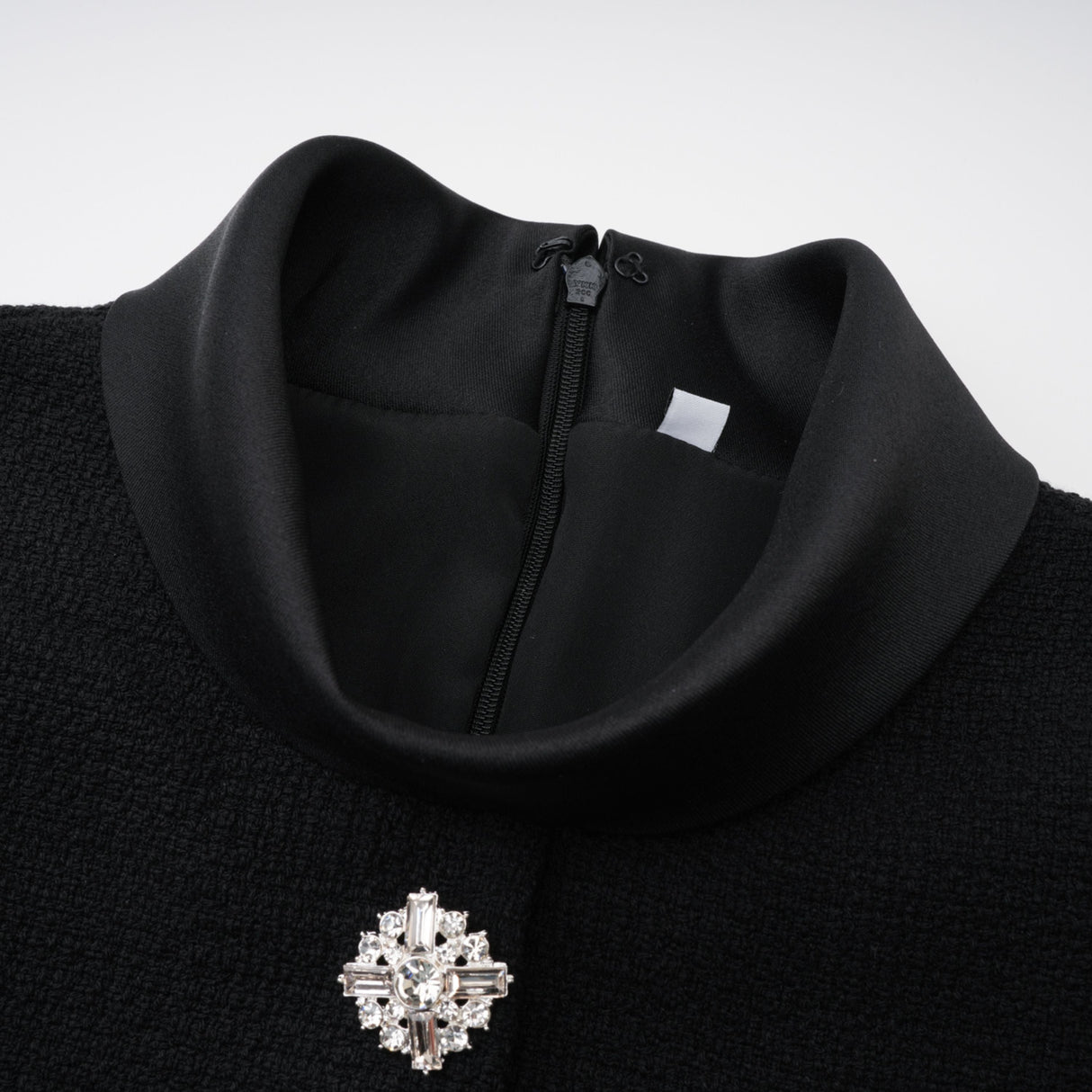 Aurohaya Lorelei Black High Neck Tweed Midi Dress