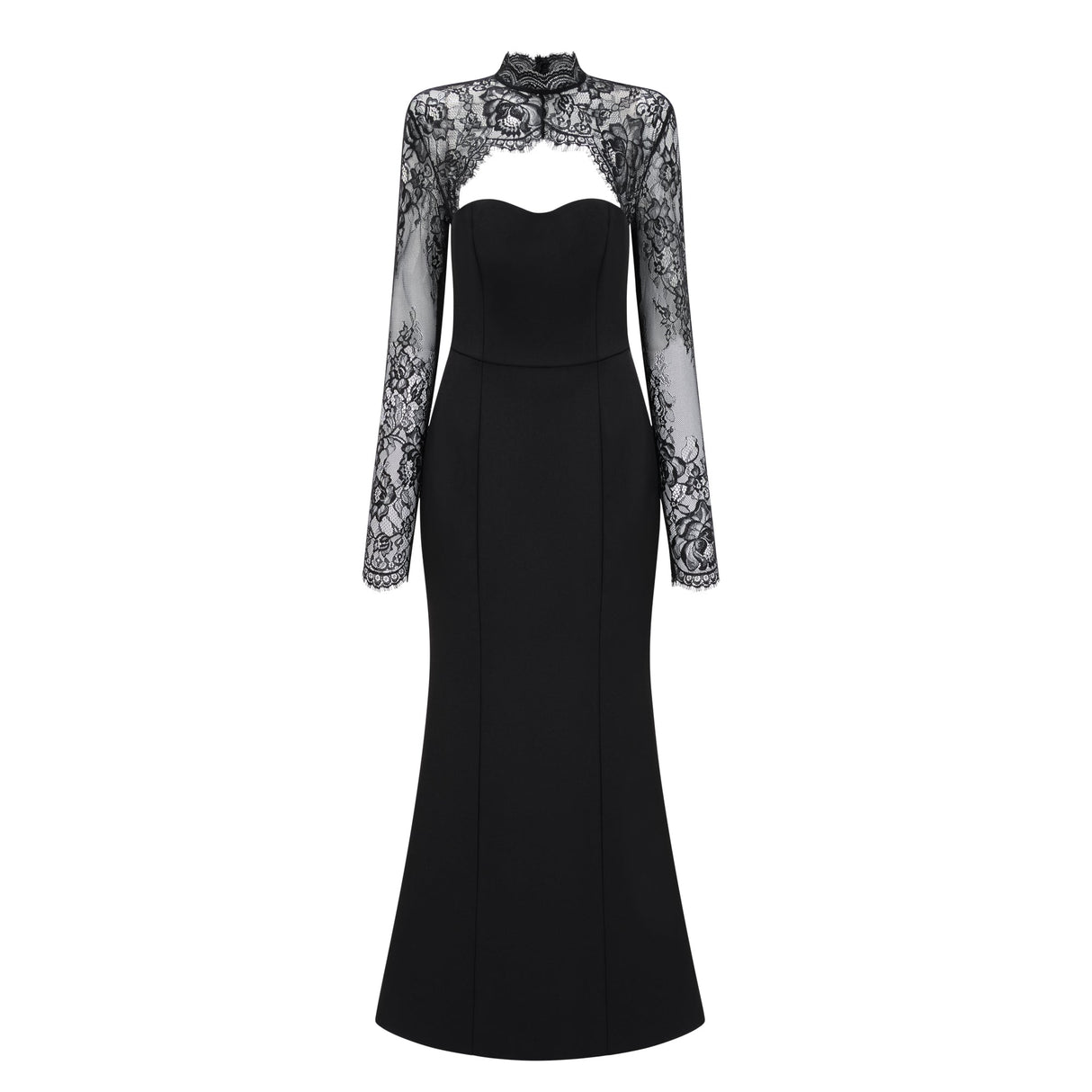 Aurohaya Bokamoso Black Lace Panel Maxi Gown
