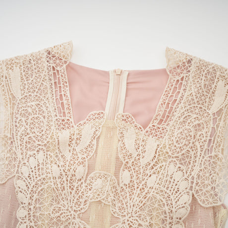 Aurohaya Céleste floral-lace-panelling tulle midi dress in Neutrals