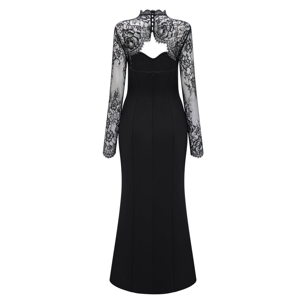Aurohaya Bokamoso Black Lace Panel Maxi Gown