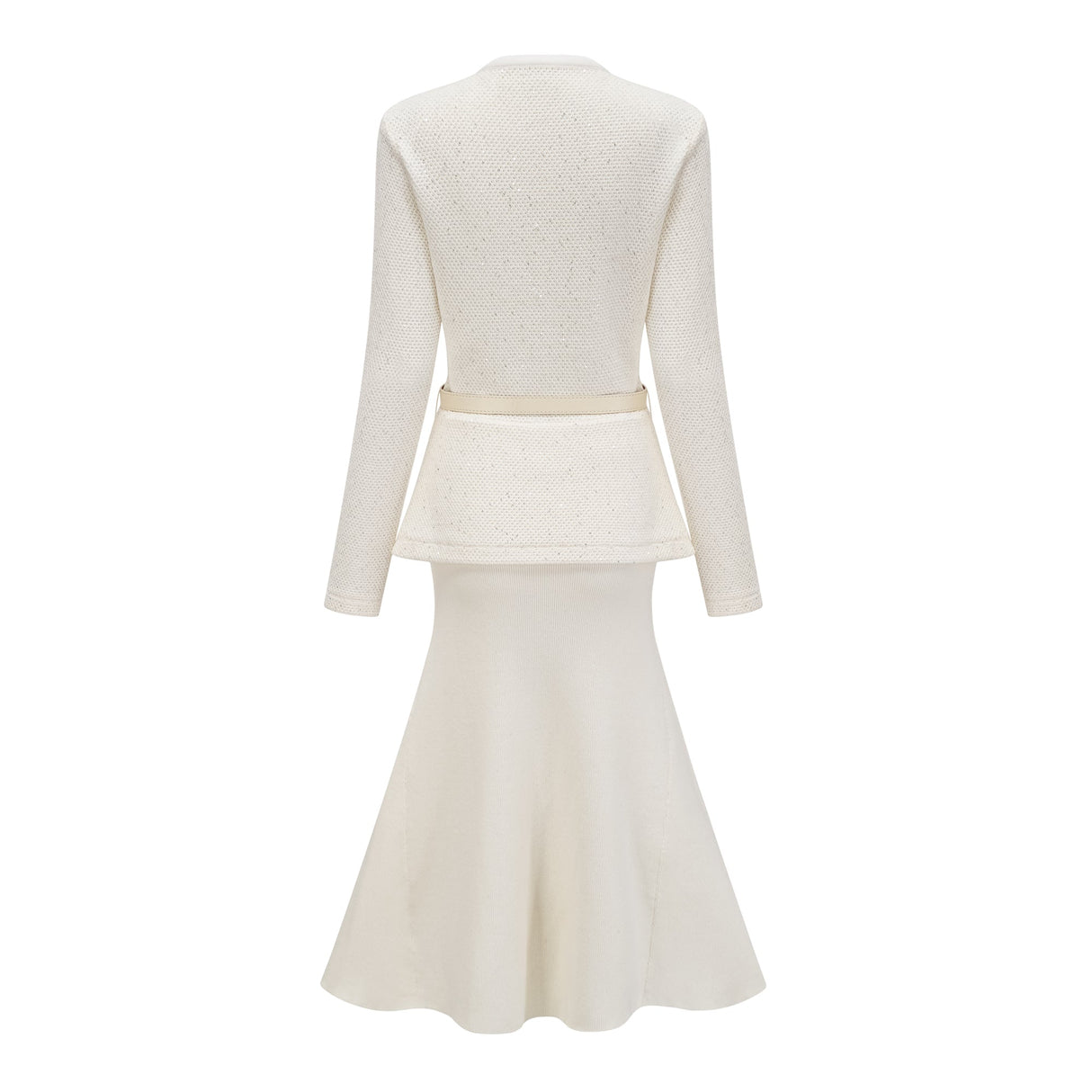 Aurohaya Adélade White Embellished Knit Midi Dress