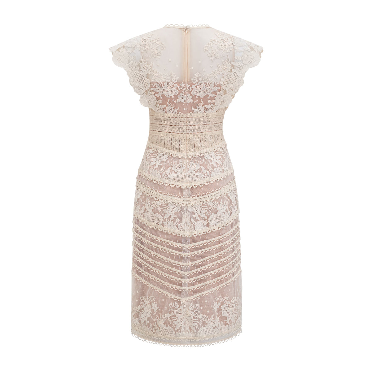 Aurohaya Fleur floral-embroidered lace midi dress in Neutrals