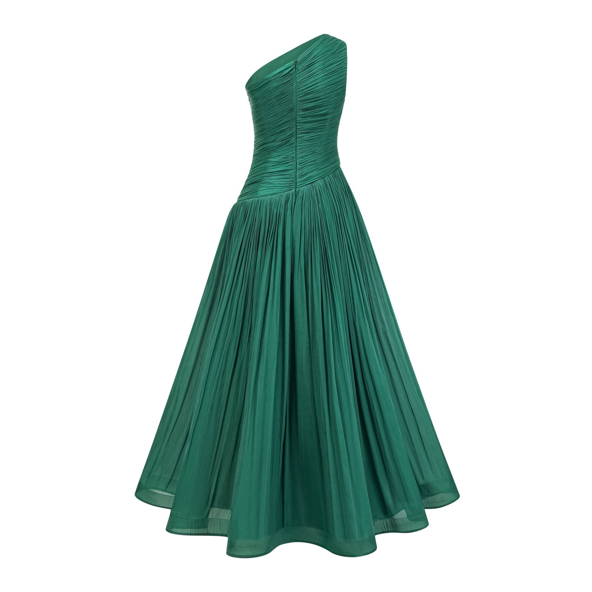Aurohaya Emerald Green One Shoulder Ruched Maxi Dress