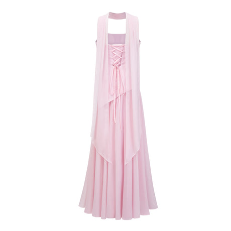 Aurohaya Romane Pink Strapless Corset Chiffon Maxi Dress
