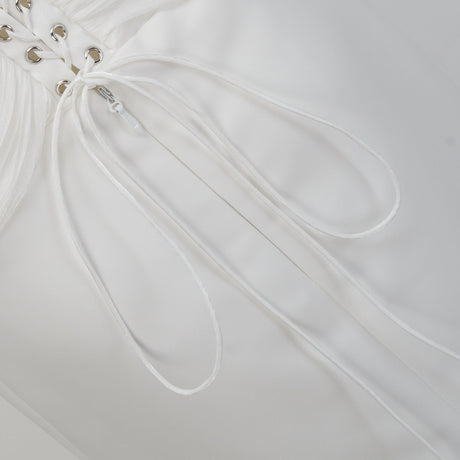 Aurohaya Emmeline White Train Design Gathered Maxi Dress