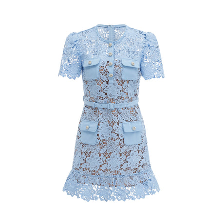 Aurohaya Ariane blue floral-appliqué ruffled lace mini dress