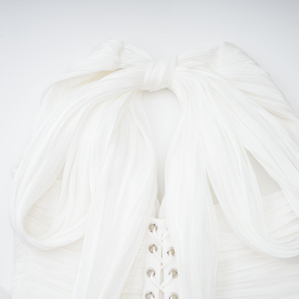 Aurohaya Emmeline White Train Design Gathered Maxi Dress