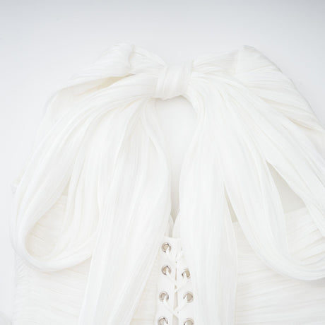 Aurohaya Emmeline White Train Design Gathered Maxi Dress