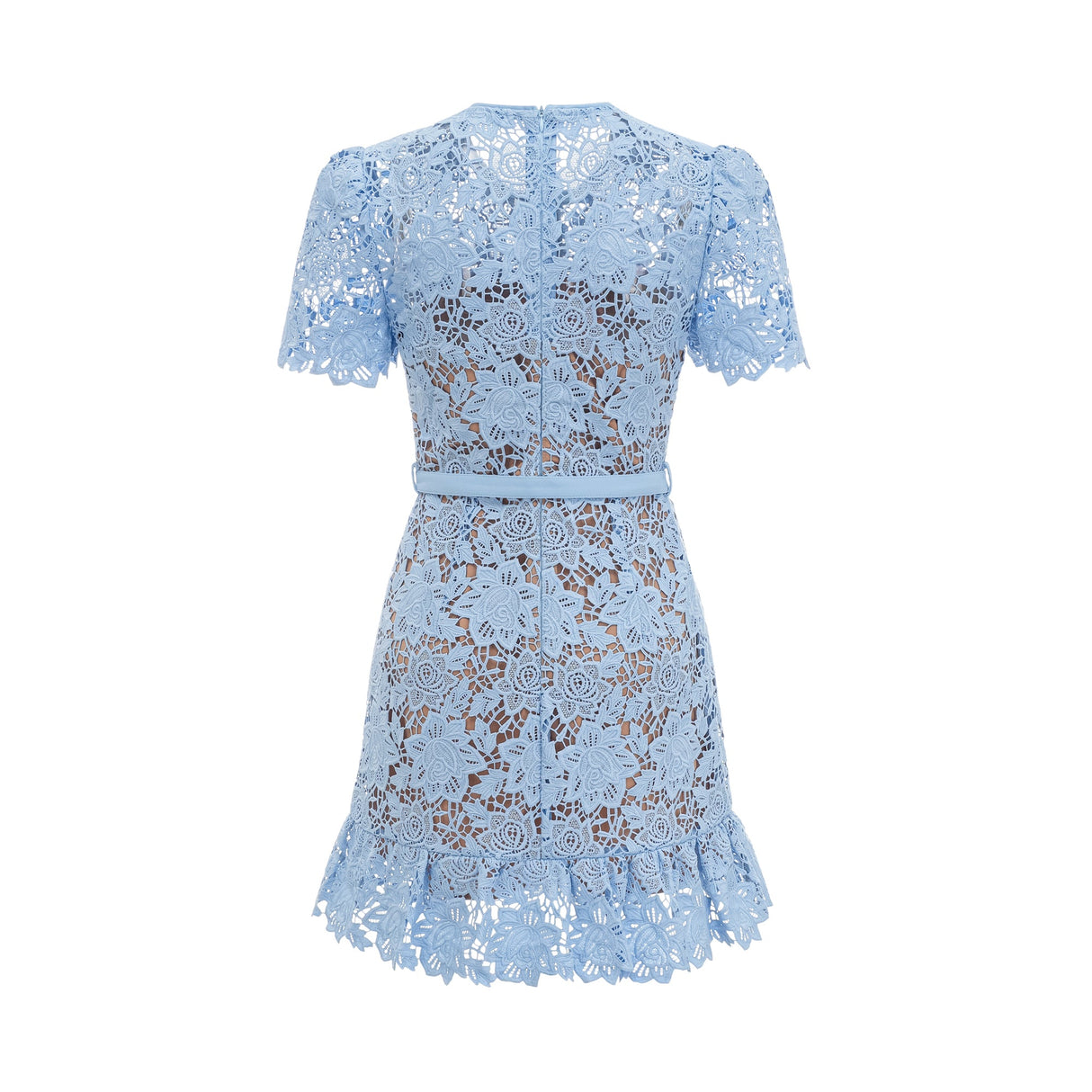 Aurohaya Ariane blue floral-appliqué ruffled lace mini dress