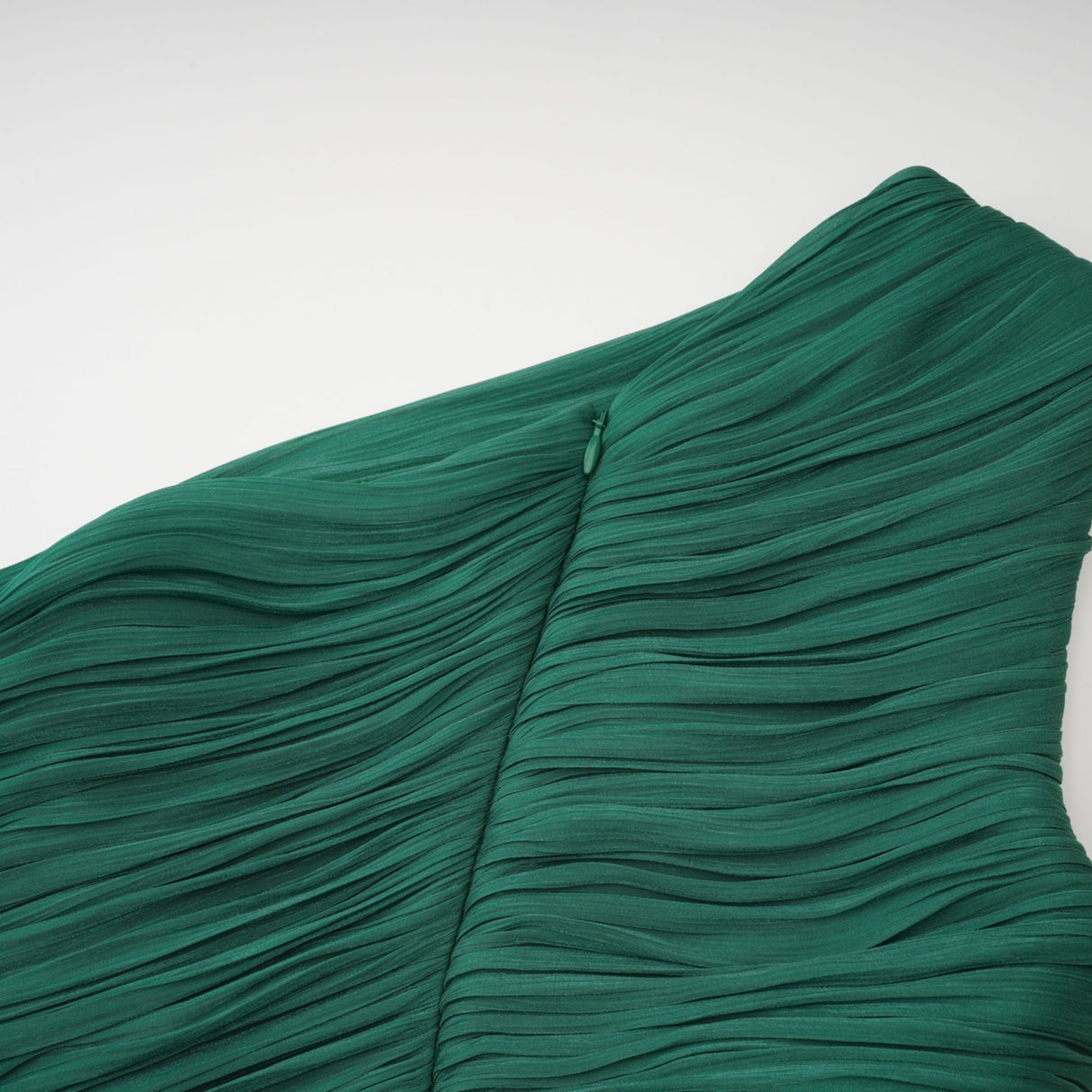 Aurohaya Emerald Green One Shoulder Ruched Maxi Dress