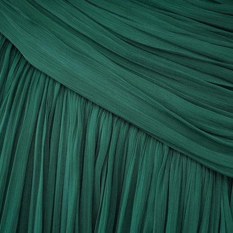 Aurohaya Emerald Green One Shoulder Ruched Maxi Dress