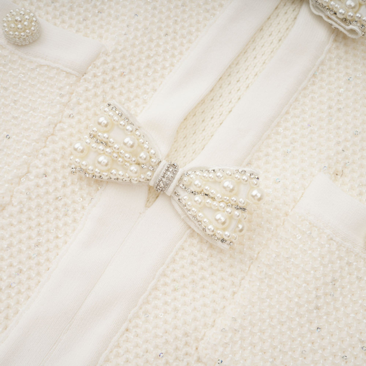 Aurohaya Adélade White Embellished Knit Midi Dress