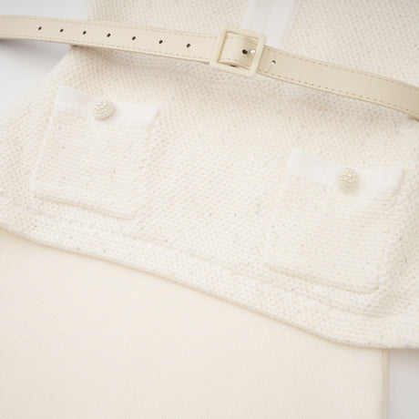 Aurohaya Adélade White Embellished Knit Midi Dress