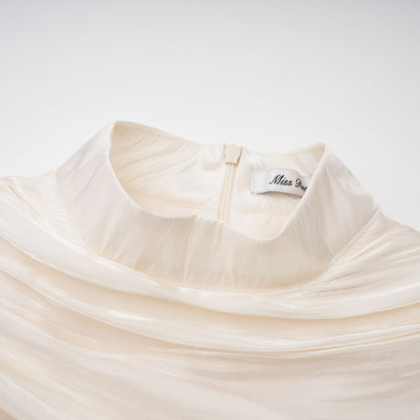 Aurohaya Gustave Neutral Ruched Cape Ruffled Maxi Dress