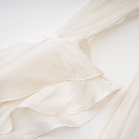 Aurohaya Gustave Neutral Ruched Cape Ruffled Maxi Dress