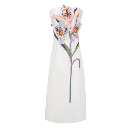Aurohaya Automne White Floral Embroidered Maxi Dress