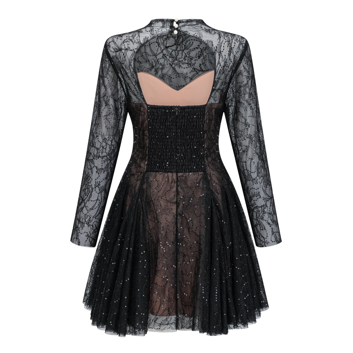 Aurohaya Mirabella Black Sequined Flroal Lace Mini Dress