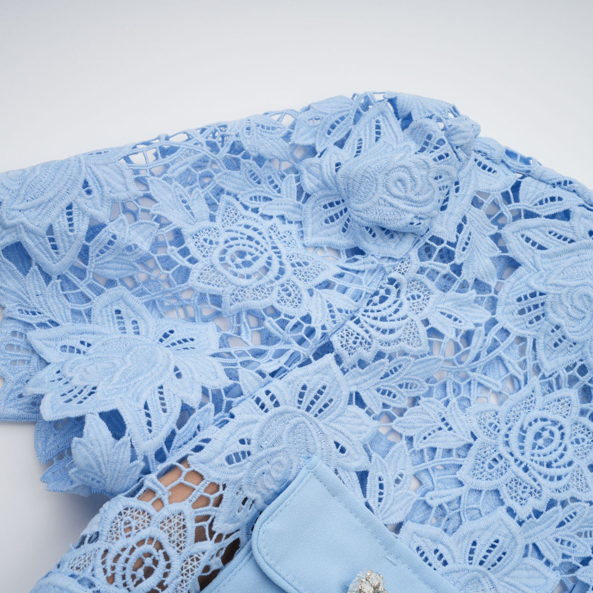 Aurohaya Ariane blue floral-appliqué ruffled lace mini dress