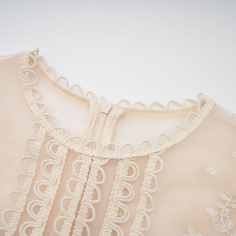 Aurohaya Fleur floral-embroidered lace midi dress in Neutrals