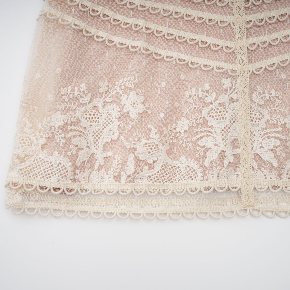 Aurohaya Fleur floral-embroidered lace midi dress in Neutrals