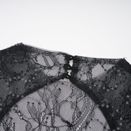 Aurohaya Mirabella Black Sequined Flroal Lace Mini Dress