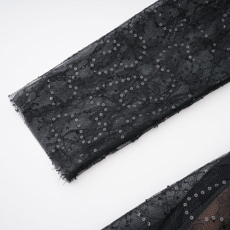 Aurohaya Mirabella Black Sequined Flroal Lace Mini Dress