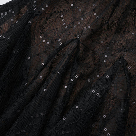 Aurohaya Mirabella Black Sequined Flroal Lace Mini Dress