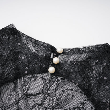 Aurohaya Mirabella Black Sequined Flroal Lace Mini Dress