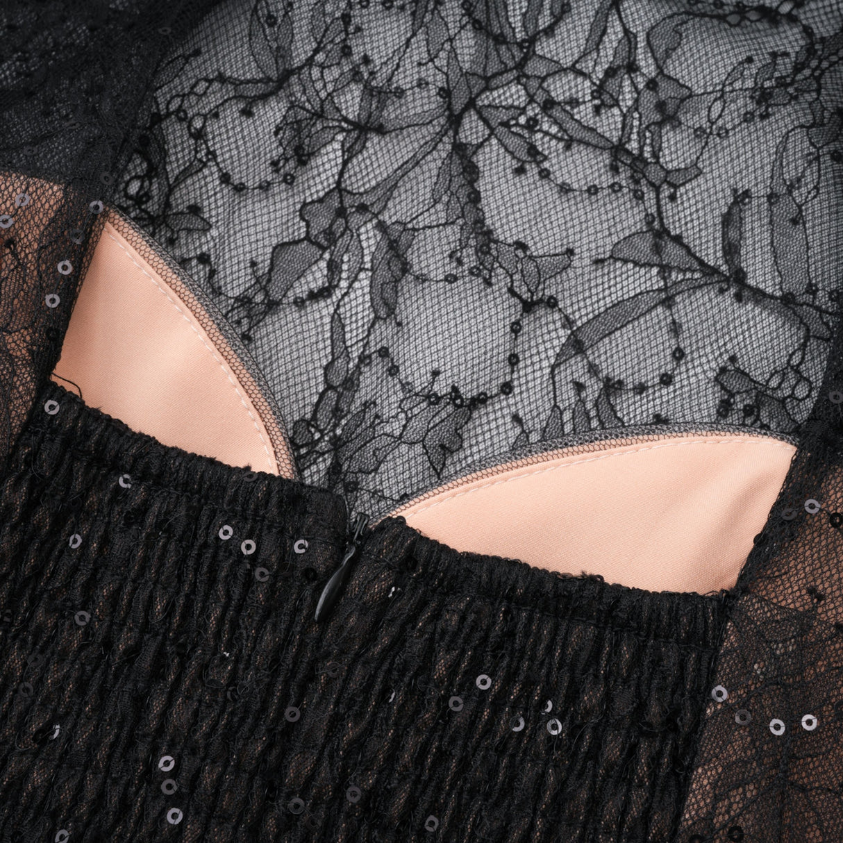 Aurohaya Mirabella Black Sequined Flroal Lace Mini Dress