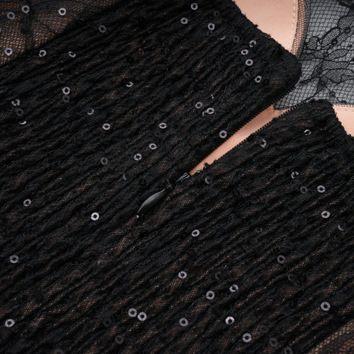 Aurohaya Mirabella Black Sequined Flroal Lace Mini Dress