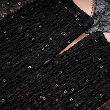 Aurohaya Mirabella Black Sequined Flroal Lace Mini Dress
