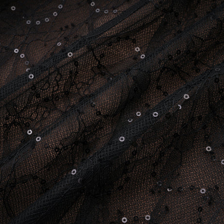 Aurohaya Mirabella Black Sequined Flroal Lace Mini Dress