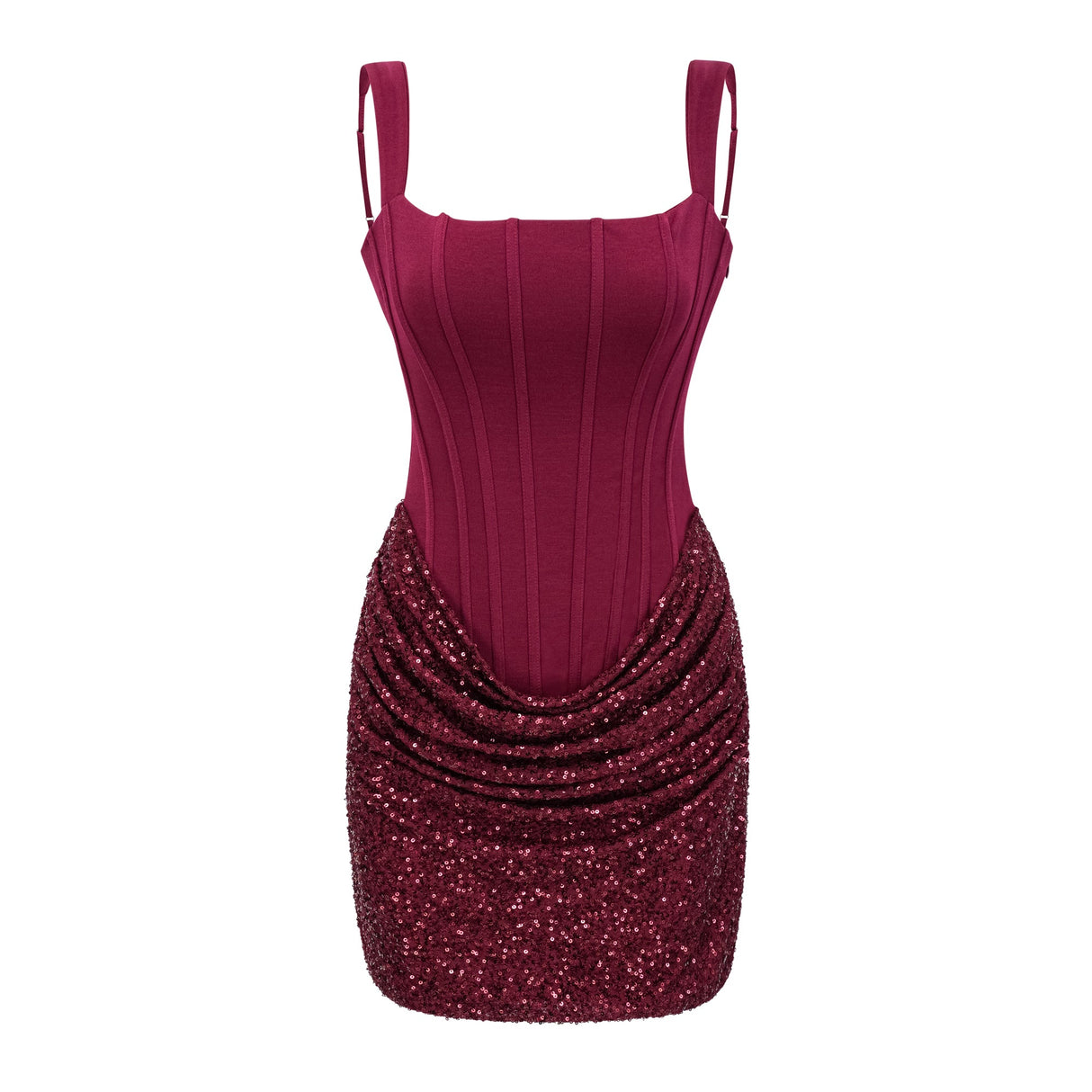 Aurohaya Paulette Red Embellished Ruched Bodycon Mini Dress