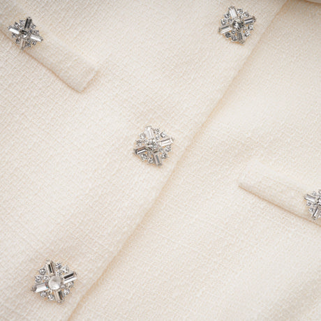 Aurohaya Regina White Crystal Embellished Tweed Mini Dress