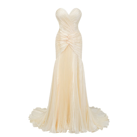 Aurohaya Roxane Yellow Cinched Waist Ruched Maxi Dress