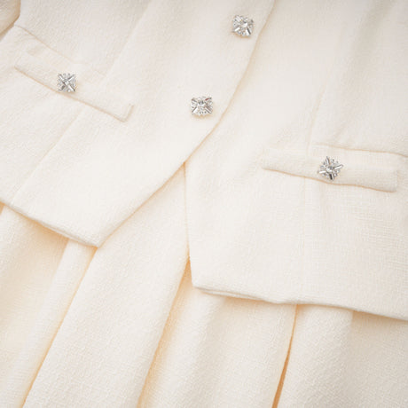 Aurohaya Regina White Crystal Embellished Tweed Mini Dress