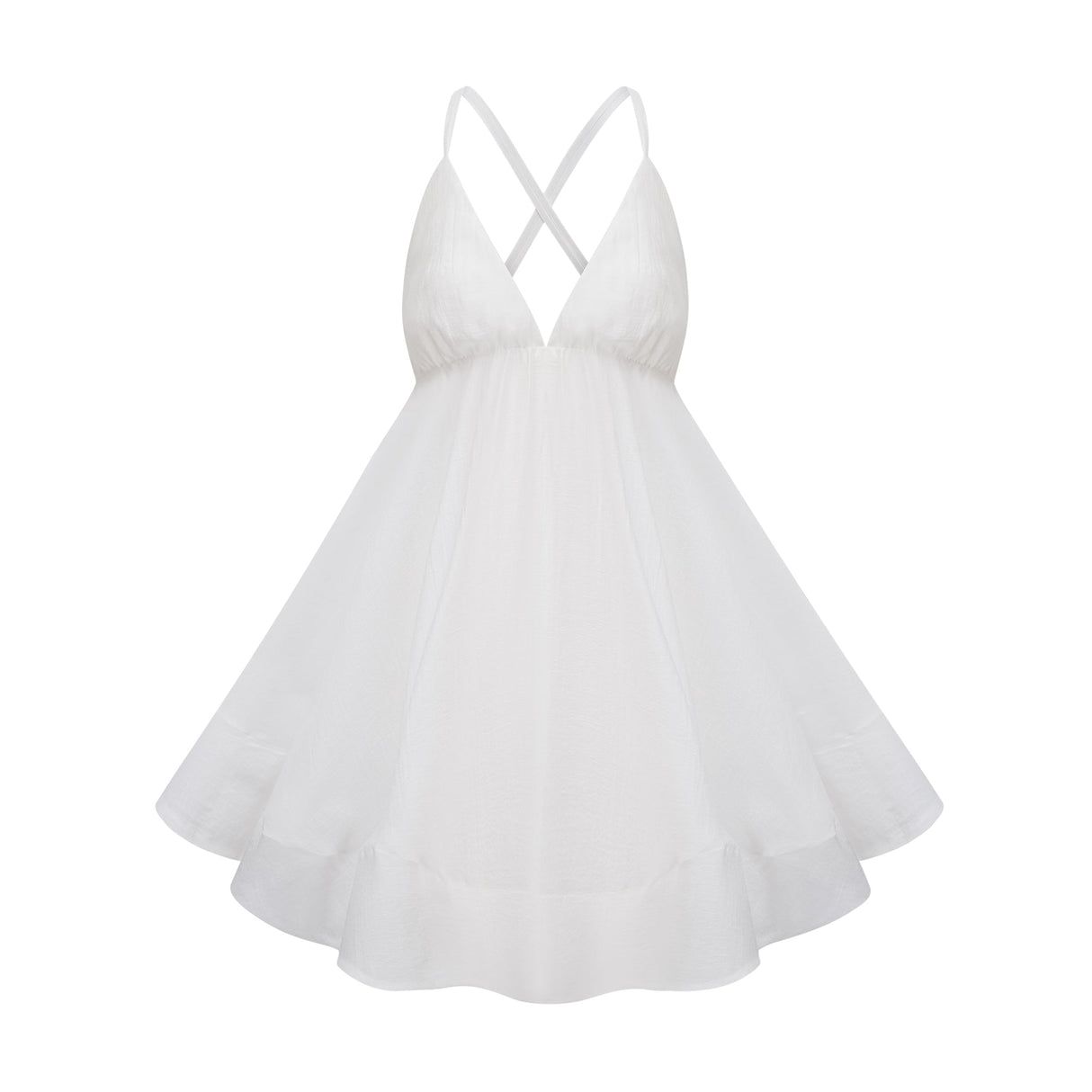 Aurohaya Quincie white shirred flounced mini dress