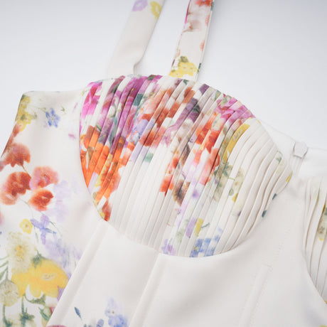 Aurohaya Juliette White Self-Tie Floral Print Mini Dress