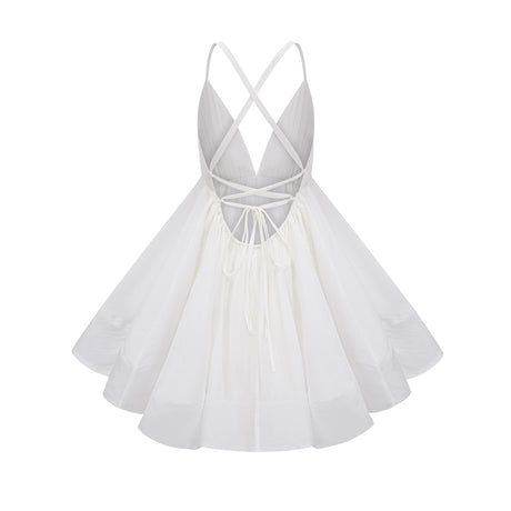 Aurohaya Quincie white shirred flounced mini dress