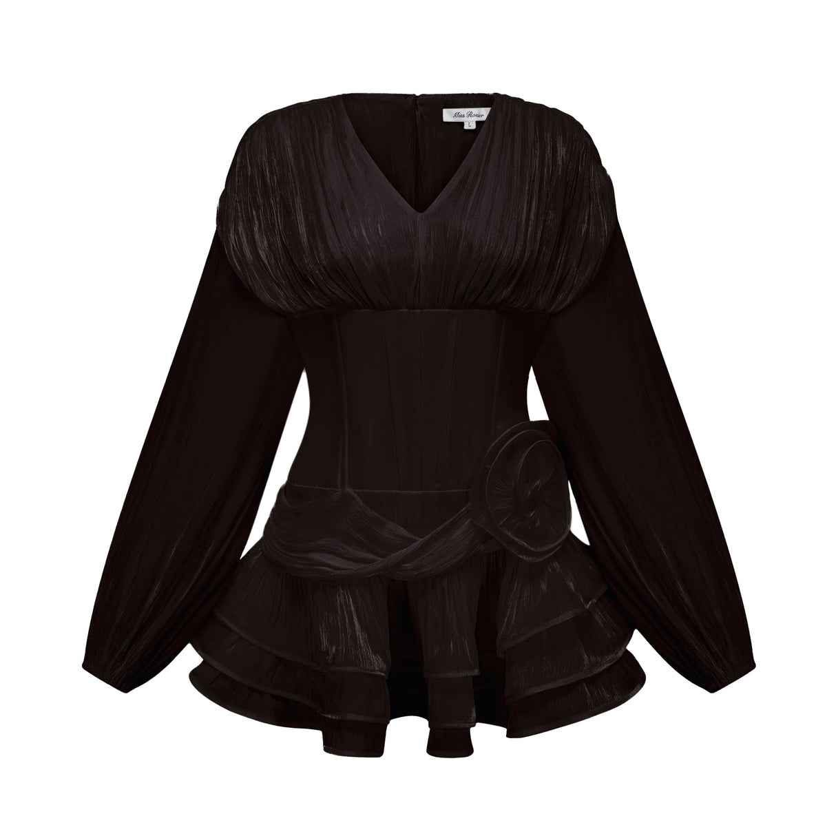 Aurohaya Rosier Black Fully Pleated Cinched Mini Dress