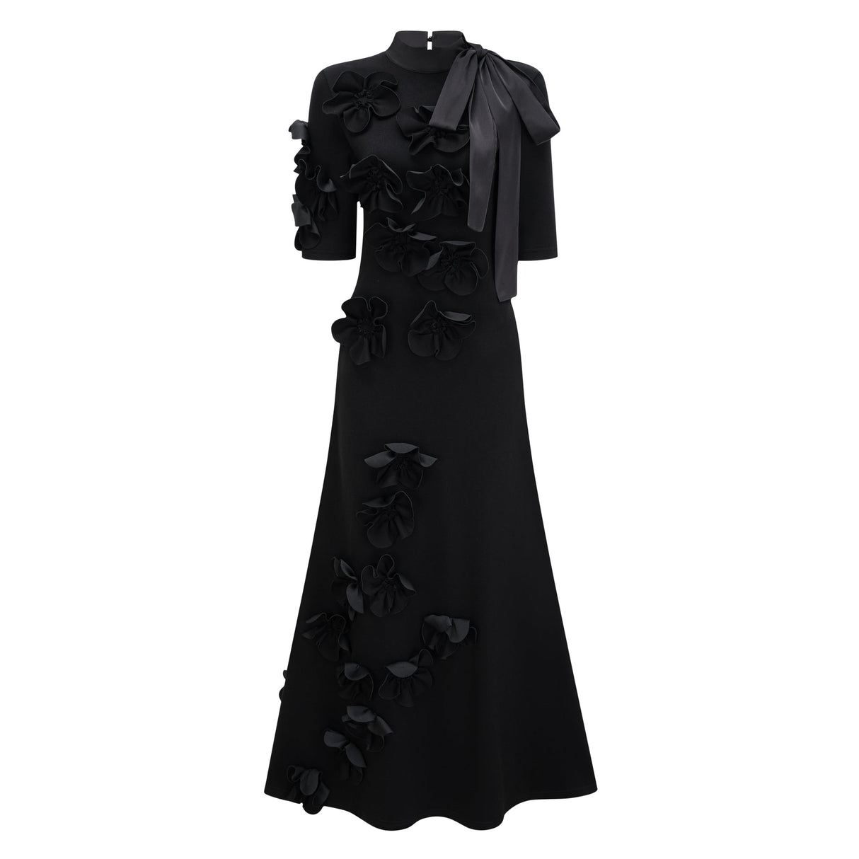 Aurohaya Isidora Black Bowknot Floral Appliqué Maxi Dress