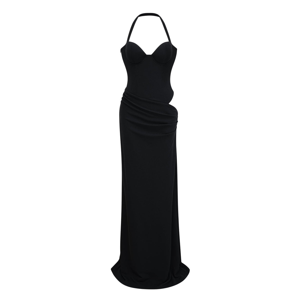Aurohaya Kaelin Black Halterneck Cut Out Maxi Dress